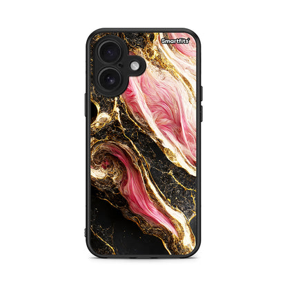 iPhone 16 Glamorous Pink Marble θήκη από τη Smartfits με σχέδιο στο πίσω μέρος και μαύρο περίβλημα | Smartphone case with colorful back and black bezels by Smartfits
