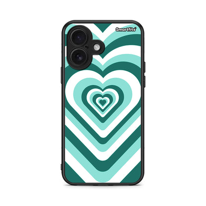iPhone 16 Green Hearts θήκη από τη Smartfits με σχέδιο στο πίσω μέρος και μαύρο περίβλημα | Smartphone case with colorful back and black bezels by Smartfits