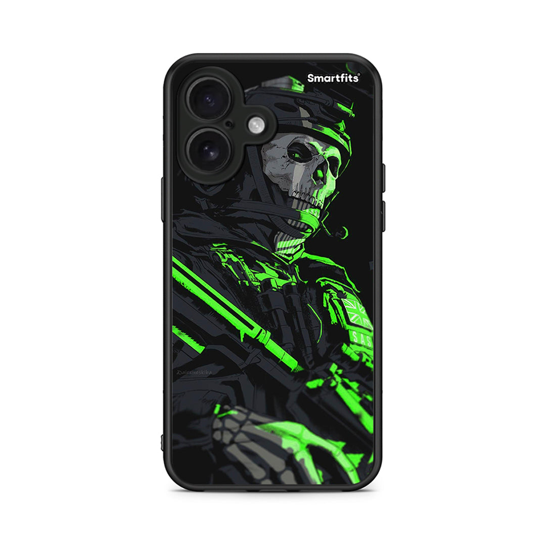 iPhone 16 Green Soldier Θήκη Αγίου Βαλεντίνου από τη Smartfits με σχέδιο στο πίσω μέρος και μαύρο περίβλημα | Smartphone case with colorful back and black bezels by Smartfits