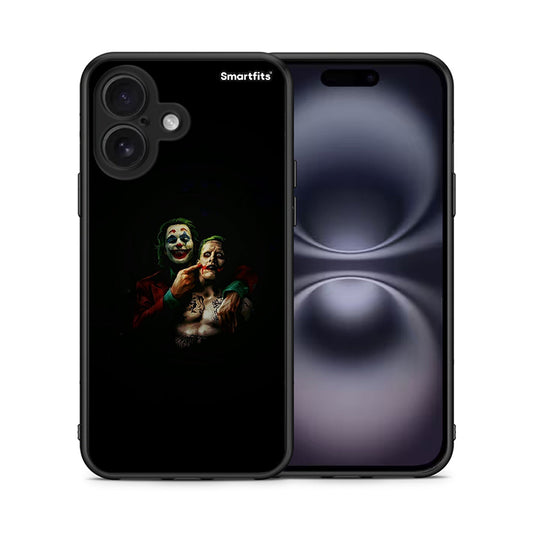 Θήκη iPhone 16 Clown Hero από τη Smartfits με σχέδιο στο πίσω μέρος και μαύρο περίβλημα | iPhone 16 Clown Hero case with colorful back and black bezels