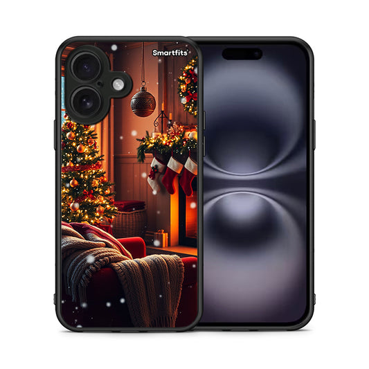 Θήκη iPhone 16 Home For Christmas από τη Smartfits με σχέδιο στο πίσω μέρος και μαύρο περίβλημα | iPhone 16 Home For Christmas case with colorful back and black bezels