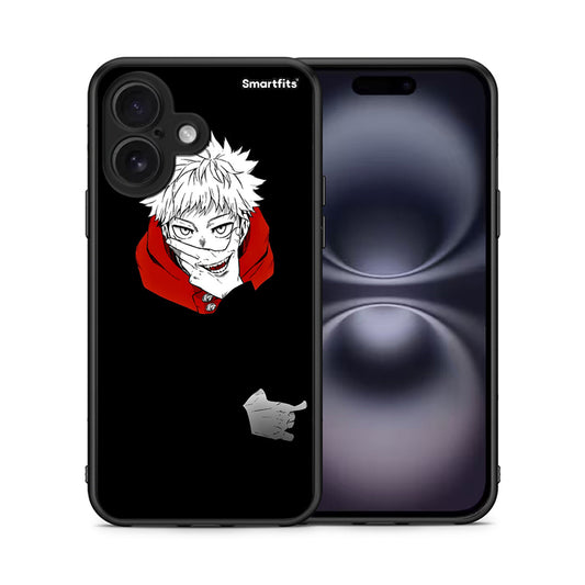 Θήκη iPhone 16 Itadori Anime από τη Smartfits με σχέδιο στο πίσω μέρος και μαύρο περίβλημα | iPhone 16 Itadori Anime case with colorful back and black bezels