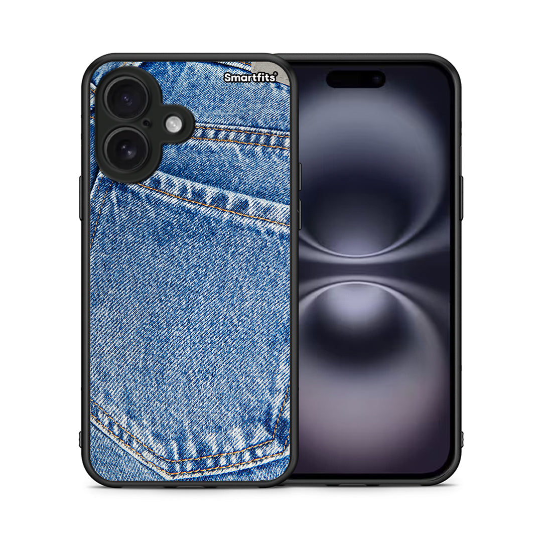 Θήκη iPhone 16 Jeans Pocket από τη Smartfits με σχέδιο στο πίσω μέρος και μαύρο περίβλημα | iPhone 16 Jeans Pocket case with colorful back and black bezels