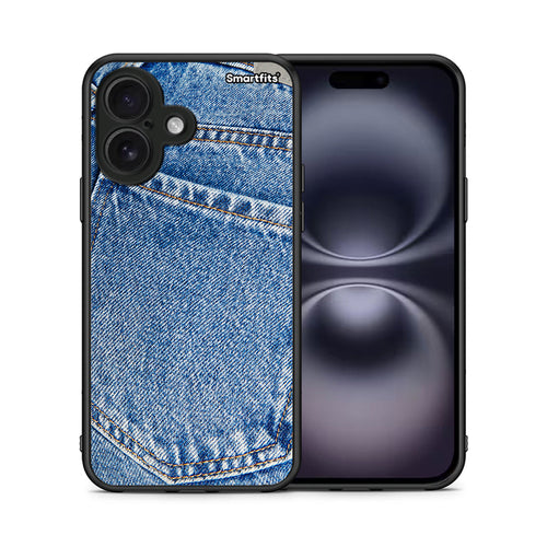 Θήκη iPhone 16 Jeans Pocket από τη Smartfits με σχέδιο στο πίσω μέρος και μαύρο περίβλημα | iPhone 16 Jeans Pocket case with colorful back and black bezels