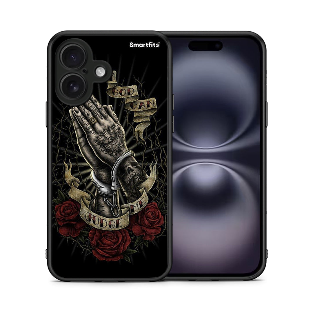 Θήκη iPhone 16 Judge By God από τη Smartfits με σχέδιο στο πίσω μέρος και μαύρο περίβλημα | iPhone 16 Judge By God case with colorful back and black bezels