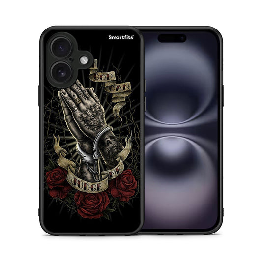 Θήκη iPhone 16 Judge By God από τη Smartfits με σχέδιο στο πίσω μέρος και μαύρο περίβλημα | iPhone 16 Judge By God case with colorful back and black bezels