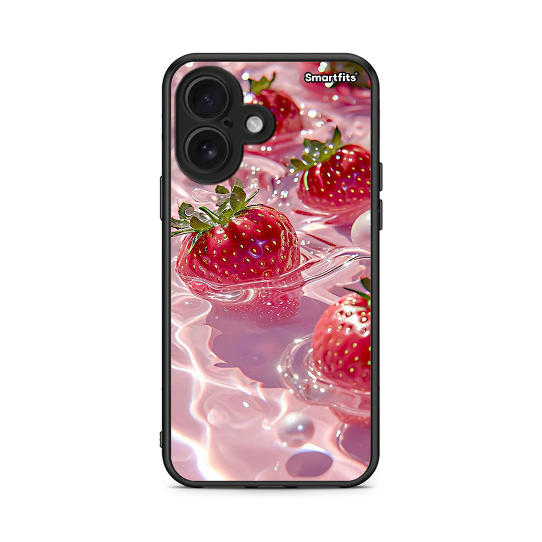 iPhone 16 Juicy Strawberries θήκη από τη Smartfits με σχέδιο στο πίσω μέρος και μαύρο περίβλημα | Smartphone case with colorful back and black bezels by Smartfits