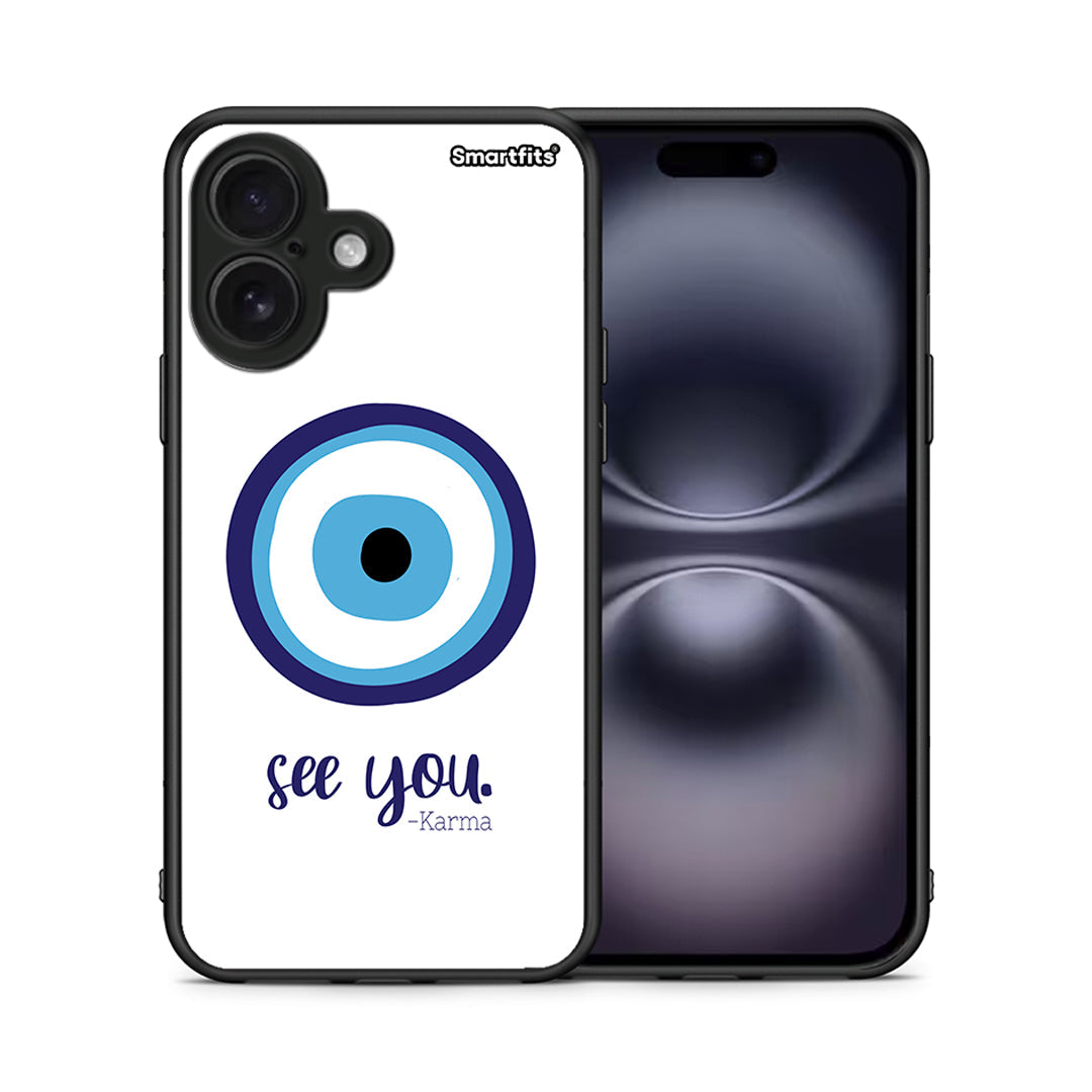 Θήκη iPhone 16 Karma Says από τη Smartfits με σχέδιο στο πίσω μέρος και μαύρο περίβλημα | iPhone 16 Karma Says case with colorful back and black bezels