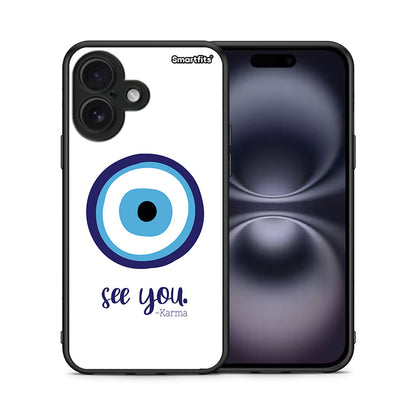 Θήκη iPhone 16 Karma Says από τη Smartfits με σχέδιο στο πίσω μέρος και μαύρο περίβλημα | iPhone 16 Karma Says case with colorful back and black bezels