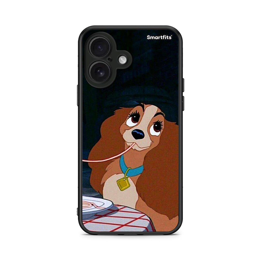 iPhone 16 Lady And Tramp 2 Θήκη Αγίου Βαλεντίνου από τη Smartfits με σχέδιο στο πίσω μέρος και μαύρο περίβλημα | Smartphone case with colorful back and black bezels by Smartfits