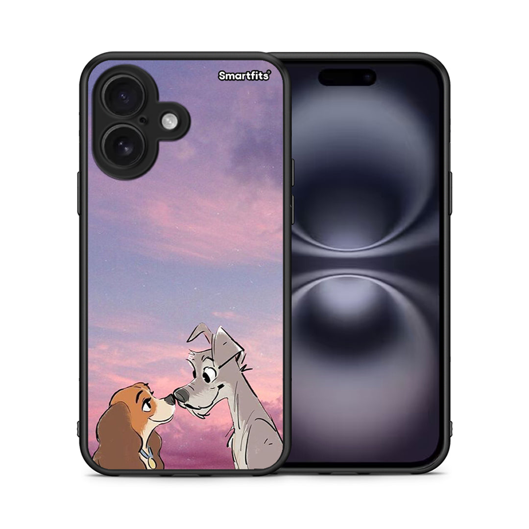 Θήκη iPhone 16 Lady And Tramp από τη Smartfits με σχέδιο στο πίσω μέρος και μαύρο περίβλημα | iPhone 16 Lady And Tramp case with colorful back and black bezels