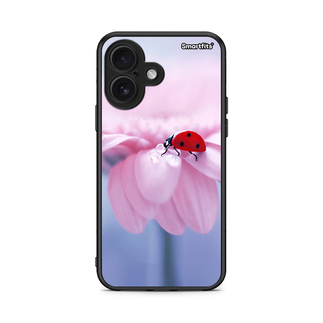iPhone 16 Ladybug Flower θήκη από τη Smartfits με σχέδιο στο πίσω μέρος και μαύρο περίβλημα | Smartphone case with colorful back and black bezels by Smartfits