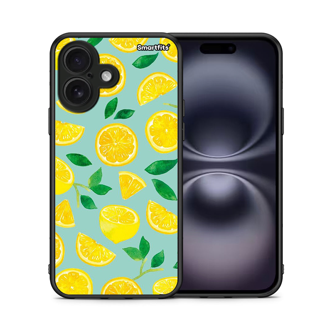 Θήκη iPhone 16 Lemons από τη Smartfits με σχέδιο στο πίσω μέρος και μαύρο περίβλημα | iPhone 16 Lemons case with colorful back and black bezels