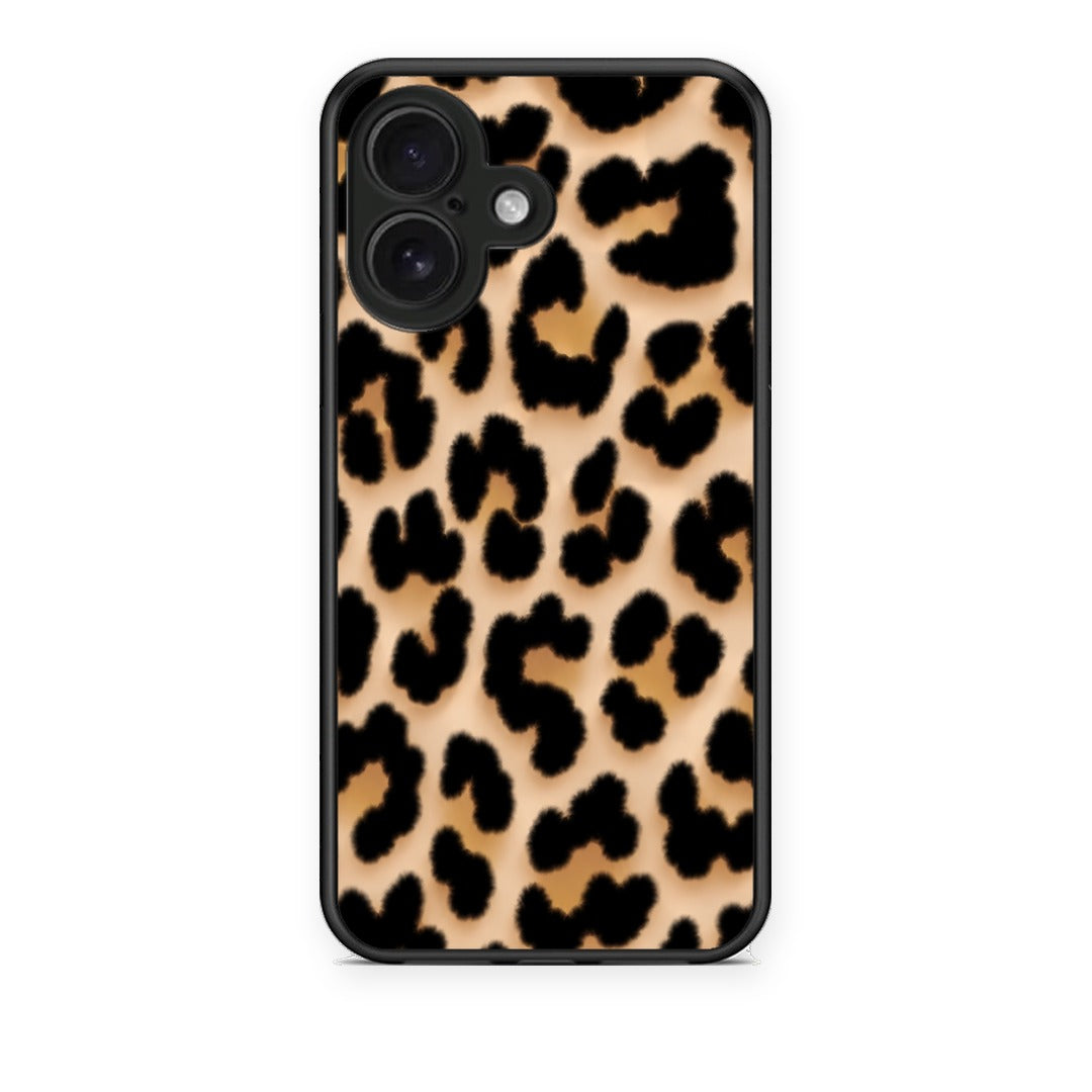 Θήκη iPhone 16 Leopard Print Tan Large από τη Smartfits με σχέδιο στο πίσω μέρος και μαύρο περίβλημα | iPhone 16 Leopard Print Tan Large case with colorful back and black bezels
