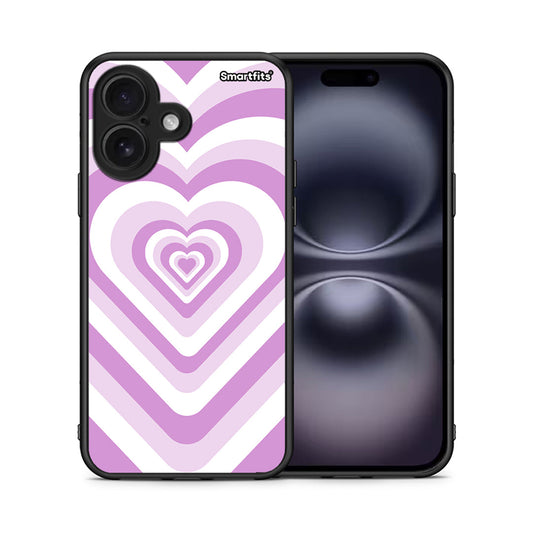 Θήκη iPhone 16 Lilac Hearts από τη Smartfits με σχέδιο στο πίσω μέρος και μαύρο περίβλημα | iPhone 16 Lilac Hearts case with colorful back and black bezels