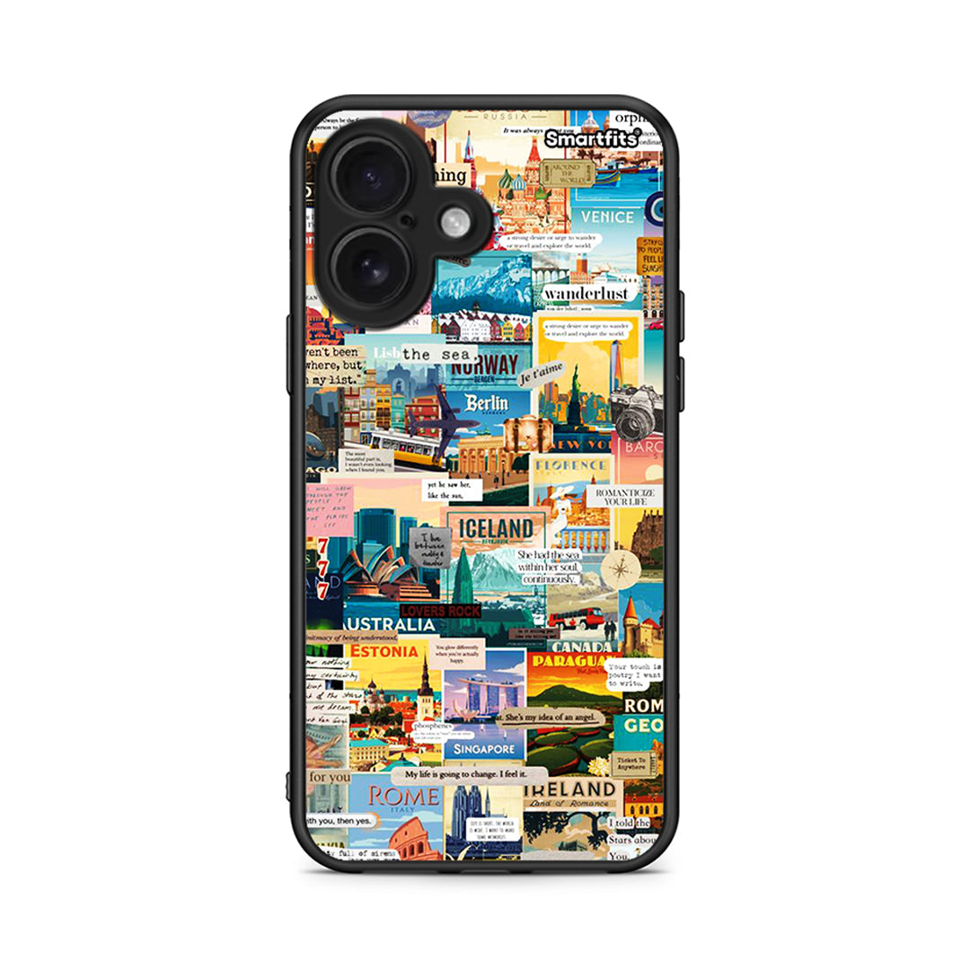 iPhone 16 Live To Travel θήκη από τη Smartfits με σχέδιο στο πίσω μέρος και μαύρο περίβλημα | Smartphone case with colorful back and black bezels by Smartfits