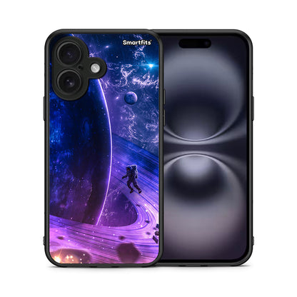 Θήκη iPhone 16 Lost Astronaut από τη Smartfits με σχέδιο στο πίσω μέρος και μαύρο περίβλημα | iPhone 16 Lost Astronaut case with colorful back and black bezels