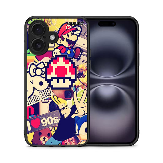 Θήκη iPhone 16 Love The 90s από τη Smartfits με σχέδιο στο πίσω μέρος και μαύρο περίβλημα | iPhone 16 Love The 90s case with colorful back and black bezels