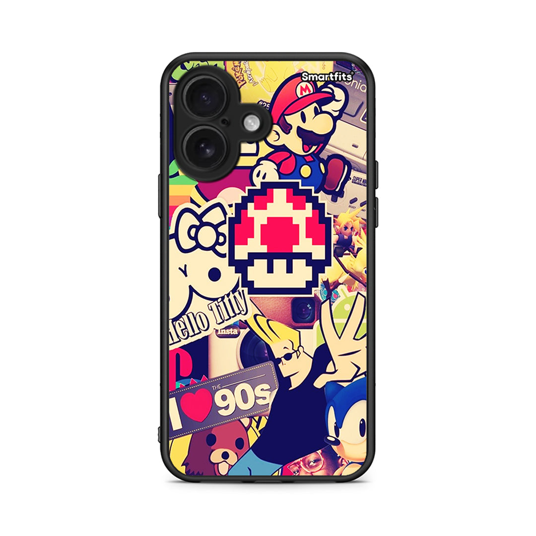iPhone 16 Love The 90s θήκη από τη Smartfits με σχέδιο στο πίσω μέρος και μαύρο περίβλημα | Smartphone case with colorful back and black bezels by Smartfits
