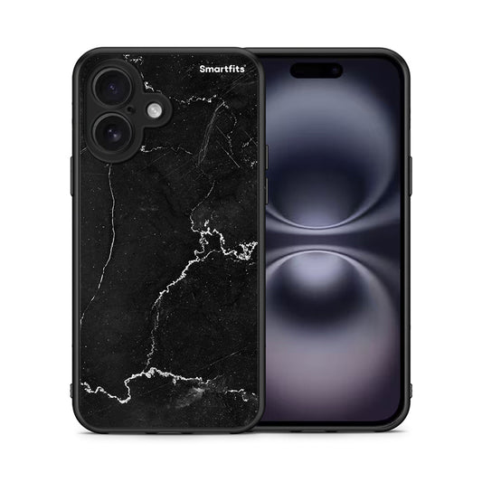 Θήκη iPhone 16 Marble Black από τη Smartfits με σχέδιο στο πίσω μέρος και μαύρο περίβλημα | iPhone 16 Marble Black case with colorful back and black bezels