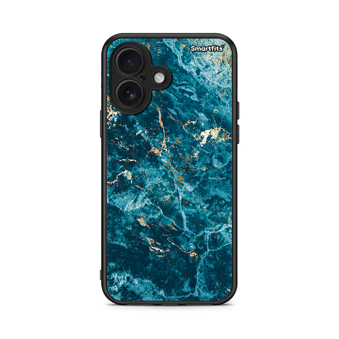 iPhone 16 Marble Blue θήκη από τη Smartfits με σχέδιο στο πίσω μέρος και μαύρο περίβλημα | Smartphone case with colorful back and black bezels by Smartfits
