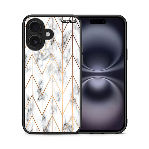 Θήκη iPhone 16 Gold Geometric Marble από τη Smartfits με σχέδιο στο πίσω μέρος και μαύρο περίβλημα | iPhone 16 Gold Geometric Marble case with colorful back and black bezels