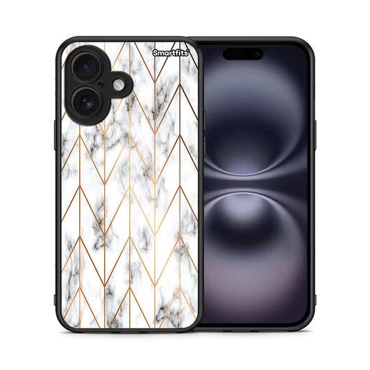 Θήκη iPhone 16 Gold Geometric Marble από τη Smartfits με σχέδιο στο πίσω μέρος και μαύρο περίβλημα | iPhone 16 Gold Geometric Marble case with colorful back and black bezels