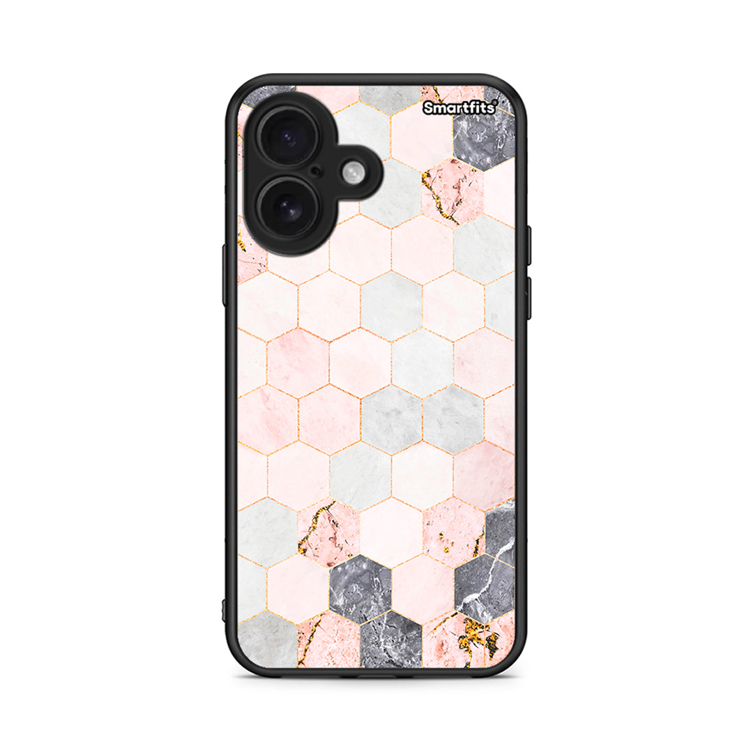 4 - iPhone 16 Hexagon Pink Marble case, cover, bumper