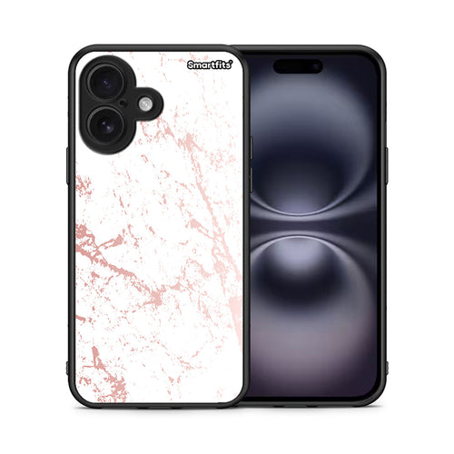 Θήκη iPhone 16 Pink Splash Marble από τη Smartfits με σχέδιο στο πίσω μέρος και μαύρο περίβλημα | iPhone 16 Pink Splash Marble case with colorful back and black bezels