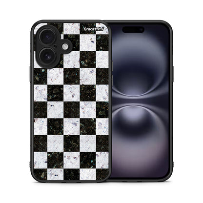 Θήκη iPhone 16 Square Geometric Marble από τη Smartfits με σχέδιο στο πίσω μέρος και μαύρο περίβλημα | iPhone 16 Square Geometric Marble case with colorful back and black bezels