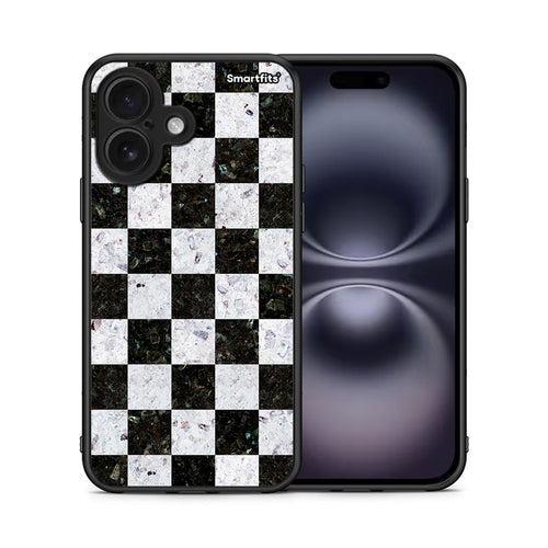 Θήκη iPhone 16 Square Geometric Marble από τη Smartfits με σχέδιο στο πίσω μέρος και μαύρο περίβλημα | iPhone 16 Square Geometric Marble case with colorful back and black bezels