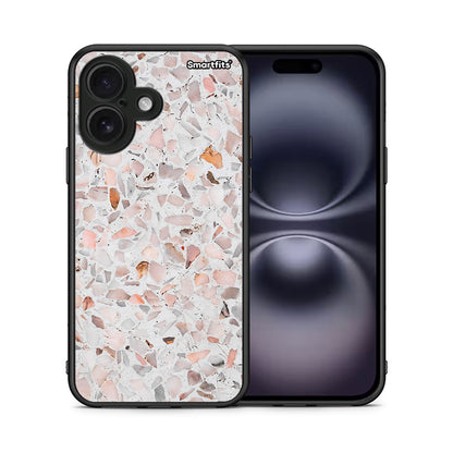 Θήκη iPhone 16 Marble Terrazzo από τη Smartfits με σχέδιο στο πίσω μέρος και μαύρο περίβλημα | iPhone 16 Marble Terrazzo case with colorful back and black bezels