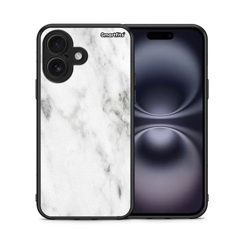 Θήκη iPhone 16 White Marble από τη Smartfits με σχέδιο στο πίσω μέρος και μαύρο περίβλημα | iPhone 16 White Marble case with colorful back and black bezels