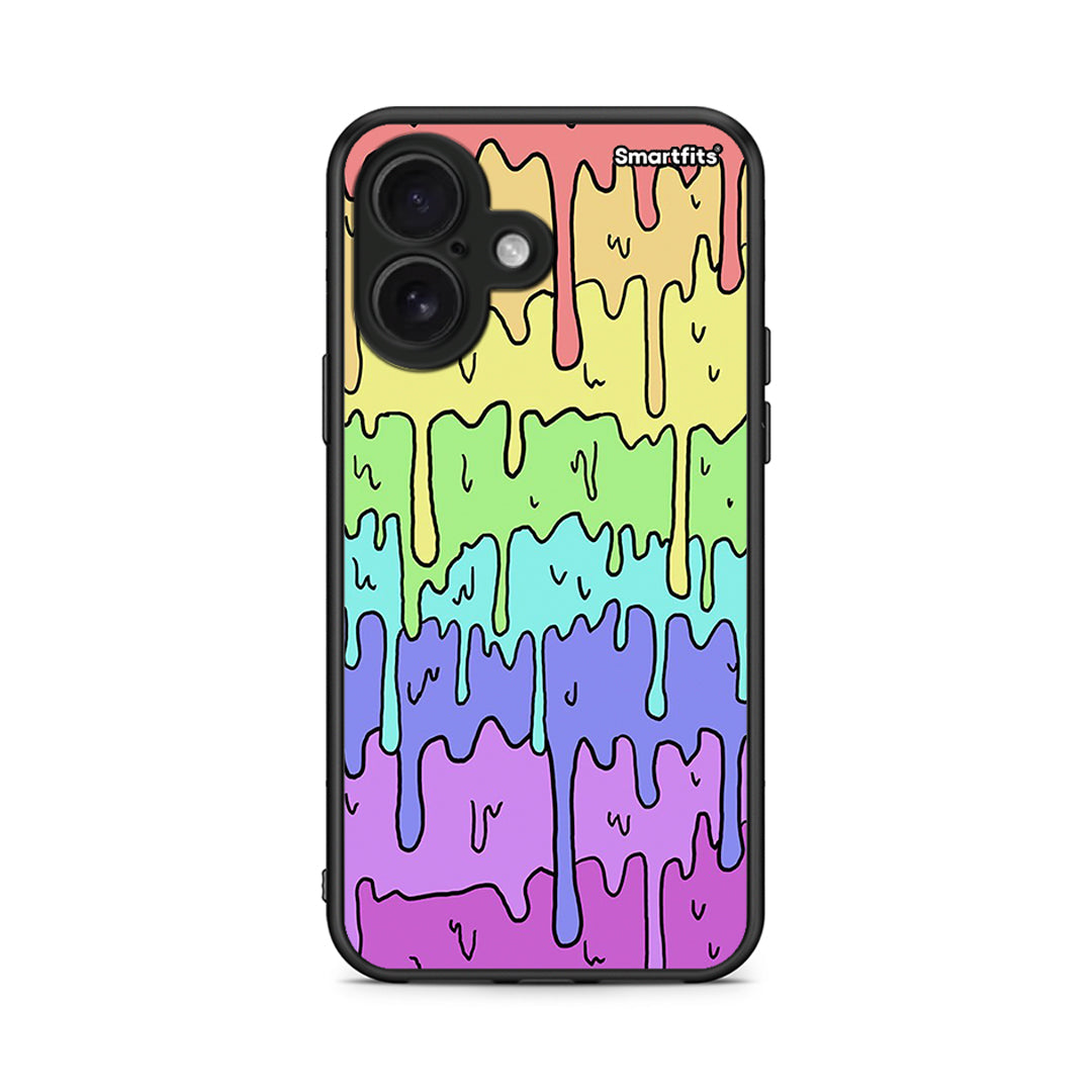 iPhone 16 Melting Rainbow θήκη από τη Smartfits με σχέδιο στο πίσω μέρος και μαύρο περίβλημα | Smartphone case with colorful back and black bezels by Smartfits