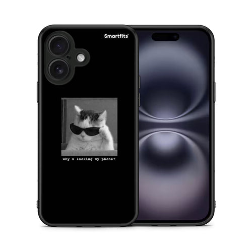 Θήκη iPhone 16 Meme Cat από τη Smartfits με σχέδιο στο πίσω μέρος και μαύρο περίβλημα | iPhone 16 Meme Cat case with colorful back and black bezels