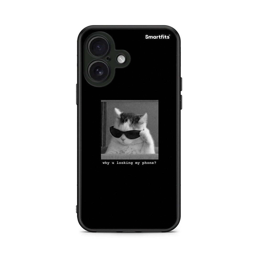 iPhone 16 Meme Cat θήκη από τη Smartfits με σχέδιο στο πίσω μέρος και μαύρο περίβλημα | Smartphone case with colorful back and black bezels by Smartfits