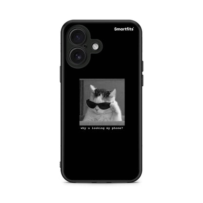 iPhone 16 Meme Cat θήκη από τη Smartfits με σχέδιο στο πίσω μέρος και μαύρο περίβλημα | Smartphone case with colorful back and black bezels by Smartfits