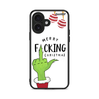 iPhone 16 Merry F Xmas θήκη από τη Smartfits με σχέδιο στο πίσω μέρος και μαύρο περίβλημα | Smartphone case with colorful back and black bezels by Smartfits