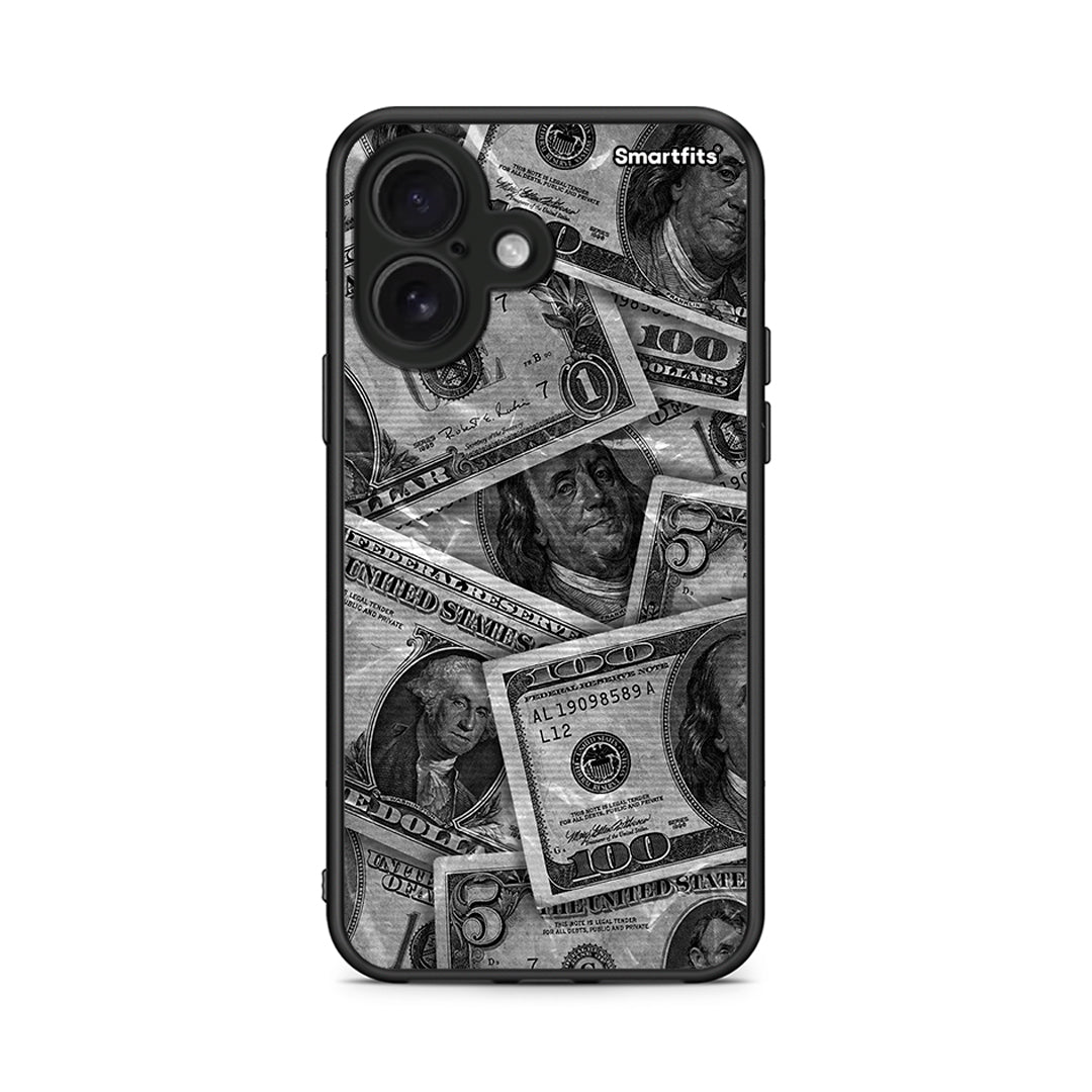 iPhone 16 Money Dollars θήκη από τη Smartfits με σχέδιο στο πίσω μέρος και μαύρο περίβλημα | Smartphone case with colorful back and black bezels by Smartfits