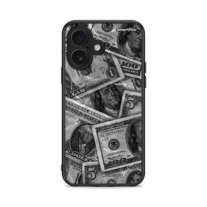iPhone 16 Money Dollars θήκη από τη Smartfits με σχέδιο στο πίσω μέρος και μαύρο περίβλημα | Smartphone case with colorful back and black bezels by Smartfits