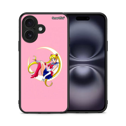 Θήκη iPhone 16 Moon Girl από τη Smartfits με σχέδιο στο πίσω μέρος και μαύρο περίβλημα | iPhone 16 Moon Girl case with colorful back and black bezels