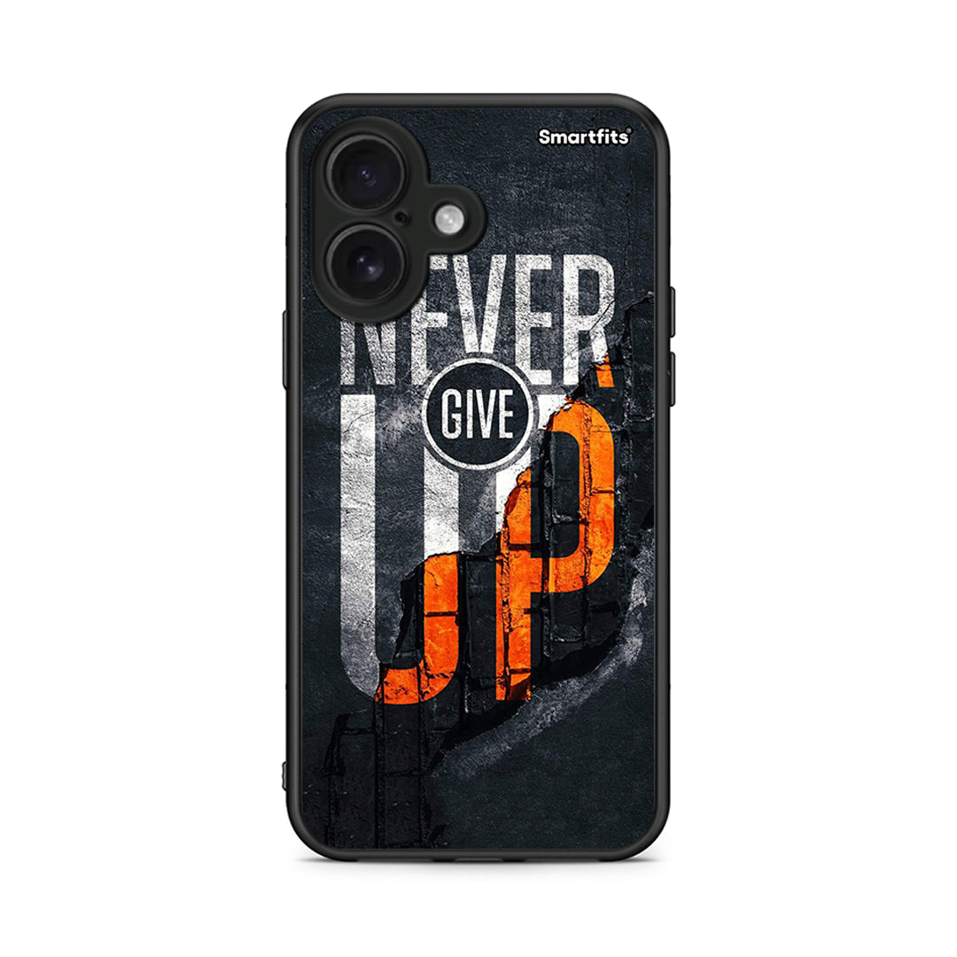 iPhone 16 Never Give Up Θήκη Αγίου Βαλεντίνου από τη Smartfits με σχέδιο στο πίσω μέρος και μαύρο περίβλημα | Smartphone case with colorful back and black bezels by Smartfits
