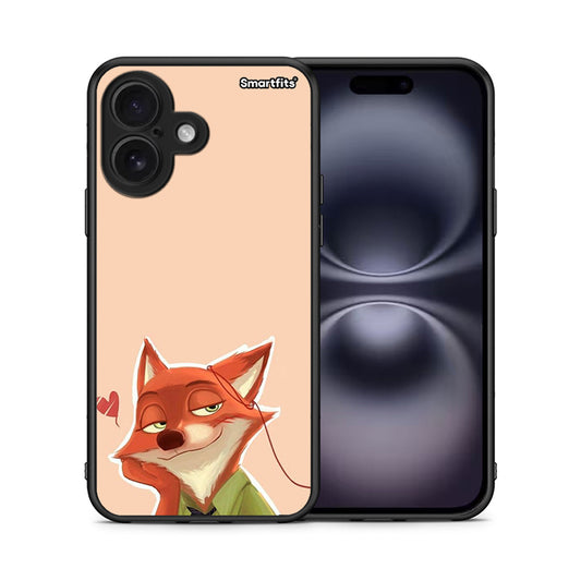 Θήκη iPhone 16 Nick Wilde And Judy Hopps Love 1 από τη Smartfits με σχέδιο στο πίσω μέρος και μαύρο περίβλημα | iPhone 16 Nick Wilde And Judy Hopps Love 1 case with colorful back and black bezels
