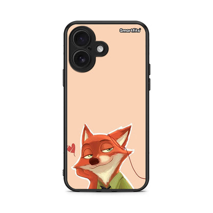 iPhone 16 Nick Wilde And Judy Hopps Love 1 θήκη από τη Smartfits με σχέδιο στο πίσω μέρος και μαύρο περίβλημα | Smartphone case with colorful back and black bezels by Smartfits