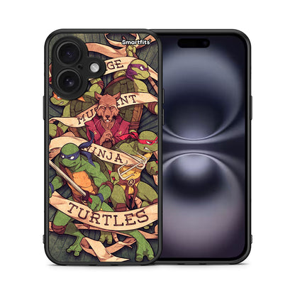Θήκη iPhone 16 Ninja Turtles από τη Smartfits με σχέδιο στο πίσω μέρος και μαύρο περίβλημα | iPhone 16 Ninja Turtles case with colorful back and black bezels