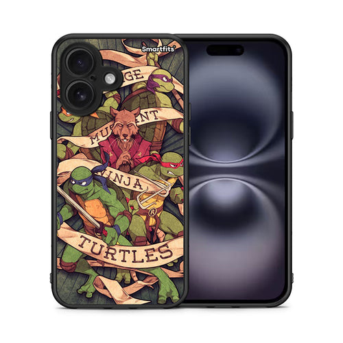 Θήκη iPhone 16 Ninja Turtles από τη Smartfits με σχέδιο στο πίσω μέρος και μαύρο περίβλημα | iPhone 16 Ninja Turtles case with colorful back and black bezels