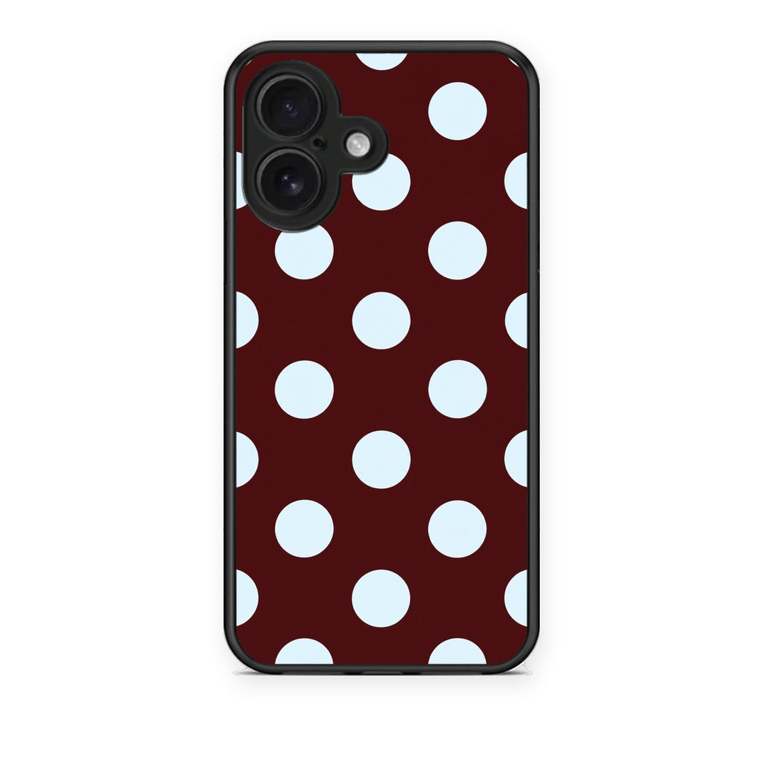 Θήκη iPhone 16 Pale Blue Large Polka Dots on Burgundy από τη Smartfits με σχέδιο στο πίσω μέρος και μαύρο περίβλημα | iPhone 16 Pale Blue Large Polka Dots on Burgundy case with colorful back and black bezels