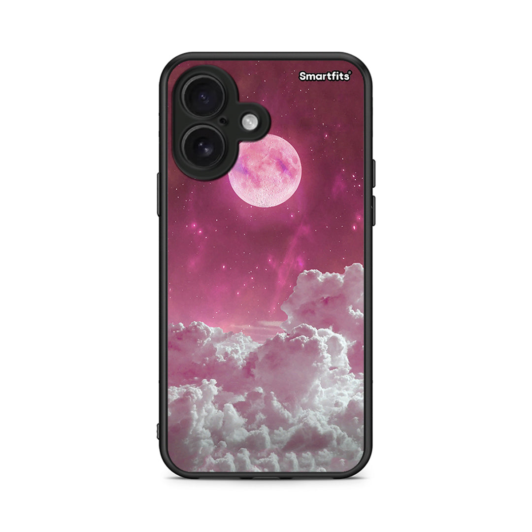 iPhone 16 Pink Moon Θήκη από τη Smartfits με σχέδιο στο πίσω μέρος και μαύρο περίβλημα | Smartphone case with colorful back and black bezels by Smartfits