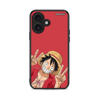 iPhone 16 Pirate Luffy Θήκη από τη Smartfits με σχέδιο στο πίσω μέρος και μαύρο περίβλημα | Smartphone case with colorful back and black bezels by Smartfits