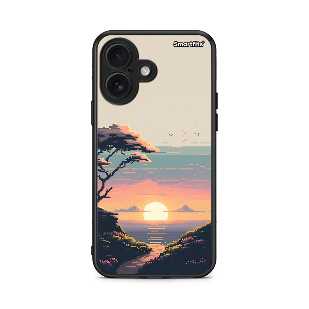 iPhone 16 Pixel Sunset Θήκη από τη Smartfits με σχέδιο στο πίσω μέρος και μαύρο περίβλημα | Smartphone case with colorful back and black bezels by Smartfits